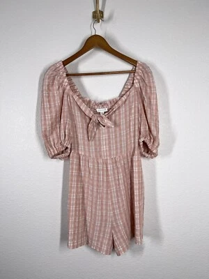 Topshop Plaid Check Tie Front Romper Playsuit Size 10 Pink White - Image 1 of 4