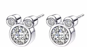 Mickey Mouse Ohrstecker 0,50ct simulierter Diamant 14k Weißgold vergoldet Silber - Bild 1 von 5