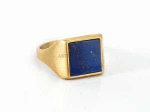 Anillo de plata de ley 925 chapado en oro con piedras preciosas de lapislázuli natural #1017 - Imagen 1 de 4