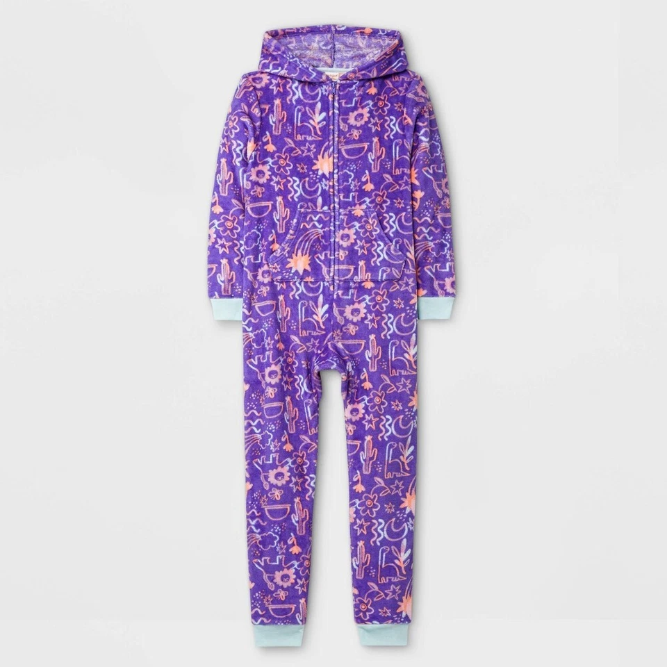 Girls' Hooded Blanket Sleeper Pajama Jumpsuit - Cat & Jack Violet M, Purple - Image 1 of 1