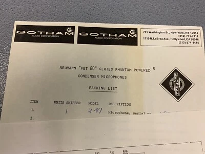 Vintage 1975 Neumann U87 Condenser Mic Microphone Original Pack List & Schematic - Image 1 of 2