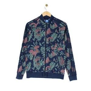 Adidas Track Jacket Blue Full Zip Raglan Sleeve Floral Youth Size 14-15 Years - Picture 1 of 5
