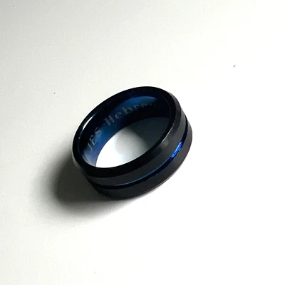 Anillo de boda Blackjack negro azul tungsteno talla 9 para hombre dos tonos Hebreos 11:1 Foto 1 de 4