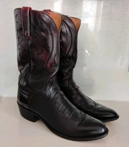 Stivali western cowboy Lucchese 1883 esotici marrone ciliegia coccodrillo intarsiato uomo 12D - Foto 1 di 13