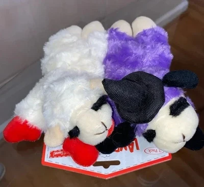 2 LAMB CHOP DOG TOYS 1 HALLOWEEN PURPLE w/BLACK WITCH’S HAT & 1 WHITE 7” SQUEAK - Image 1 of 4