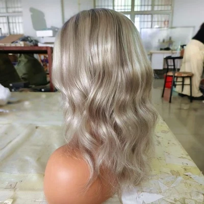 Balayage Silver Blonde Highlight 100% Human Hair Lace Front Wigs 13x4 - Image 1 of 4