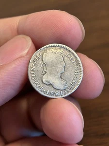1821 Ng M Guatemala 1 Real Ferdinand VII Silver Coin - Picture 1 of 2