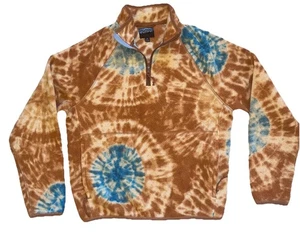 J Crew Nordic All Weather Fleece 1/4 Zip Pullover Tie-Dye Orange Brown Blue Sz M - Picture 1 of 11