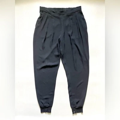 Eileen Fisher Silk Crepe Pull On Jogger Pants Pockets Ankle Zip Small Black - Image 1 of 4