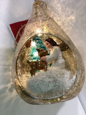 Ornamento iluminado en lágrima de vidrio mercurio Pottery Barn reno y ángel  Foto 1 de 4