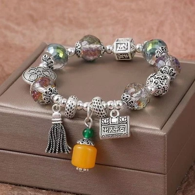 Pulsera estilo étnico multicolor plata tibetana esmalte riqueza vintage para mujer Foto 1 de 4