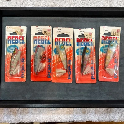 Señuelo de pesca vintage Rebel Pop-R Topwater Poppers Bass Walleye Pike 5 NOS de colección Foto 1 de 4