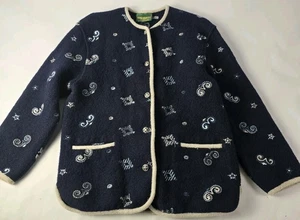 Vintage Geiger Women's Wool Cardigan Size 36 S Blue Stars Austria (Shrunk) - Picture 1 of 8