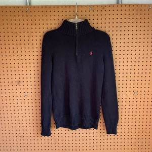 Polo Ralph Lauren Boys Ribbed Quarter Zip Sweater Black Size Large 14-16 - Picture 1 of 9