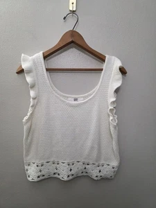 Madden NYC Beige Knit Sleeveless Blouse Women’s Size XL Embroidered Trim Top - Picture 1 of 7