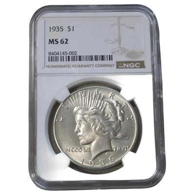 Серебряный доллар 1935 NGC MS 62 Peace - Изображение 1 из 2