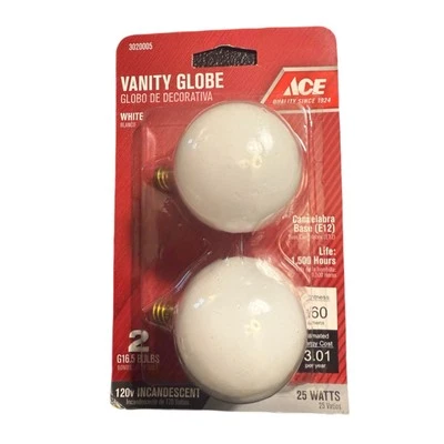 Ace 3020005 Vanity Globe Bulbs 25W Frosted 2 Pack - Image 1 of 3
