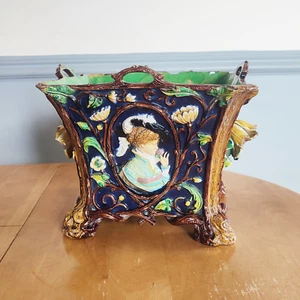 Large Antique 19th C Polychrome Majolica Planter by Wilhelm Schiller & Sons #261 - Picture 1 of 10