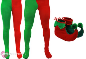 ELF TIGHTS AND BOOTS CHRISTMAS FANCY DRESS COSTUME S M L XL XXL XXXL XXXXL - Picture 1 of 3