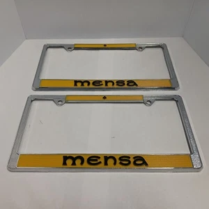 Vintage MENSA Booster License Plate Frame Metal NOS IQ Qty 2 Nice Clean Unused - Picture 1 of 6