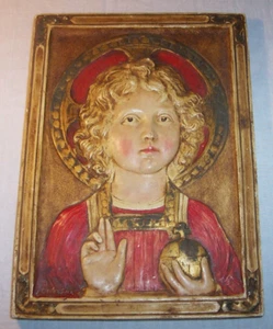 Antiguo escultor de placa de icono de tiza Charles Pizzano; niño rubio Jesucristo - Imagen 1 de 12