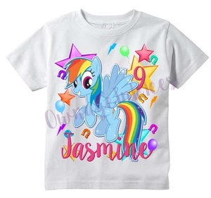 RAINBOW DASH My Little Pony Custom T-shirt PERSONALIZE Birthday Add Name and Age - Picture 1 of 2