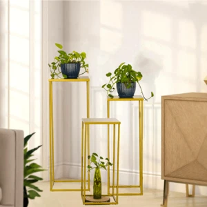 Good-Set Of 3 Gold Wedding Centrepieces For Tables With Metal Panel, Tall Table - Picture 1 of 6