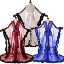 Sexy Lingerie Robe Nightgown Bathrobe Sleepwear Dress For Women Transparent