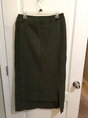 ESKANDAR Scandi Minimalist Linen Apron Wrap A-Line Maxi Skirt Green Small - Image 1 of 4