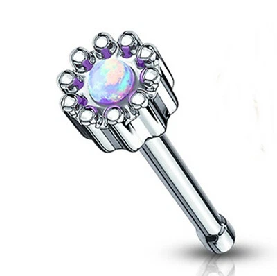 Кольцо из носовой кости опал (искусственный) фиолетовый головка 3,5 мм калибр 20 сталь 1/4 дюйма  - Изображение 1 из 3