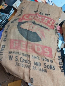 Vintage CROCK'S FEEDS NICHOLSON PA 100 lbs Burlap Bag Advertising HTF - Picture 1 of 2