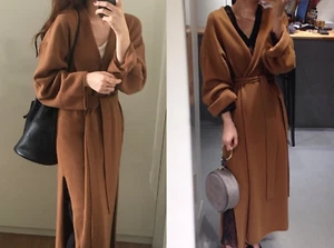 Women Knitted Open Front Cotton Blend Cardigan Belt Long Sleeve Top Sweater - Picture 1 of 3