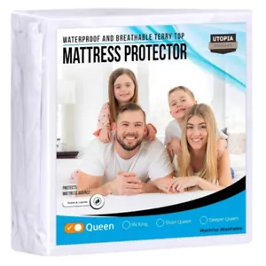 NIP Utopia Terry Mattress Protector Cover Pad Breathable Waterproof QUEEN NEW! - Picture 1 of 15