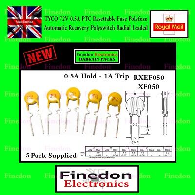 5x TYCO XF050 72V  0.5A PTC Resettable Fuse P...