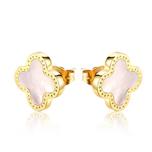 18k Gold Plated Enamel Four Leaf Clover Trendy Earrings & Gifts For Women - Picture 1 of 4