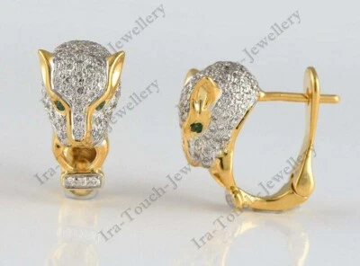2Ct Green Emerald Lab Created 14k Yellow Gold Plated Panther Hoop Huggie Earring - Image 1 of 4
