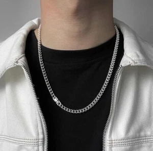 16-36" Stainless Steel Silver Chain Cuban Curb Womens Mens Necklace 3/5/7/9/11mm - Picture 1 of 3