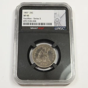 1857 P NGC XF45 - Vault Box - Seated Liberty Quarter 25c US Coin #49153A - Picture 1 of 2