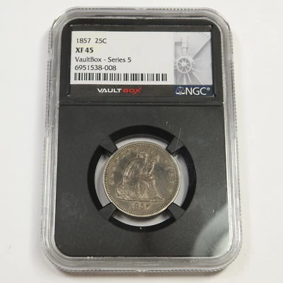 1857 P NGC XF45 - Vault Box - Seated Liberty Quarter 25c US Coin #49153A - Image 1 of 2