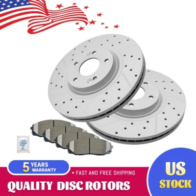 Front Drilled Rotors Ceramic Brake Pads For 2015 2016 2017- 2021 Kia Sedona - Image 1 of 4