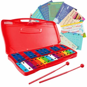 25 Notes Kids Glockenspiel Chromatic Metal Xylophone w/ Red Case and 2 Mallets - Picture 1 of 10