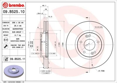 Rotor de freno de disco delantero Brembo para 07-09 Hyundai Santa Fe (09.B525.11) Foto 1 de 4