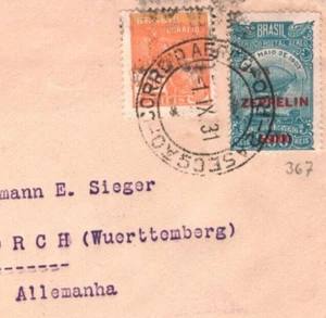 BRAZIL Cover *ZEPPELIN* Overprint 1931 Airmail FIRST FLIGHT GERMANY Lorch MA1853 - Picture 1 of 10