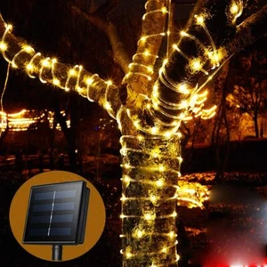 Solar LED Rope String Fairy Lights Strip Waterproof Outdoor Garden Party Decor - Picture 1 of 33