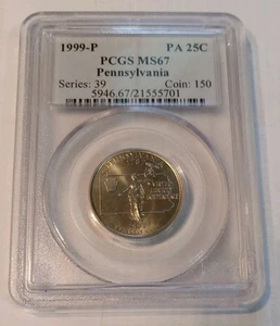 1999-P PENNSYLVANIA STATE QUARTER PCGS MS67 - Picture 1 of 2