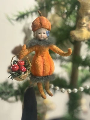 Wattefigur für Federbaum,Kürbismädchen, Shabby,Vintage Brocante,handmade - Bild 1 von 4