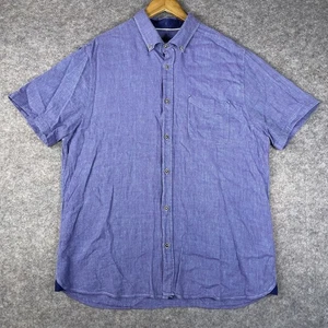 Camisa 32 Bar Azul Para Hombres XL Púrpura Mezcla de Lino Abotonada Informal Manga Corta - Imagen 1 de 13