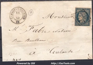 FRANCE N°4 SUR LETTRE AVEC GRILLE + CAD DE CAMARES SUR DOURDON DU 16/09/1850 - Picture 1 of 2