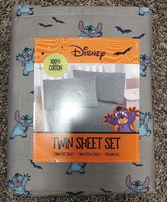 Disney Lilo & Stitch Halloween Skeleton Costume Twin  Sheet Set NEW - Image 1 of 3