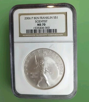 :2006-P S1$ Ben Franklin Scientist Commemorative Silver Dollar NGC MS 70 Top Pop - Image 1 of 2